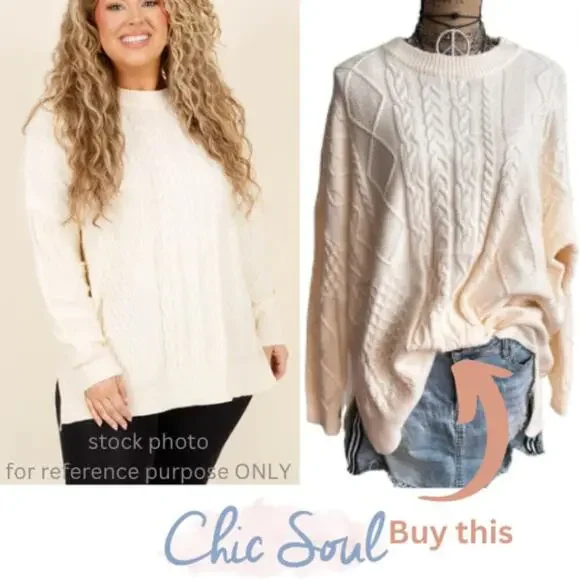 NWOT - CHIC SOUL Wooly Wonder Sweater, Cream - women's - PLUS SIZE 1X - Picture 12 of 12